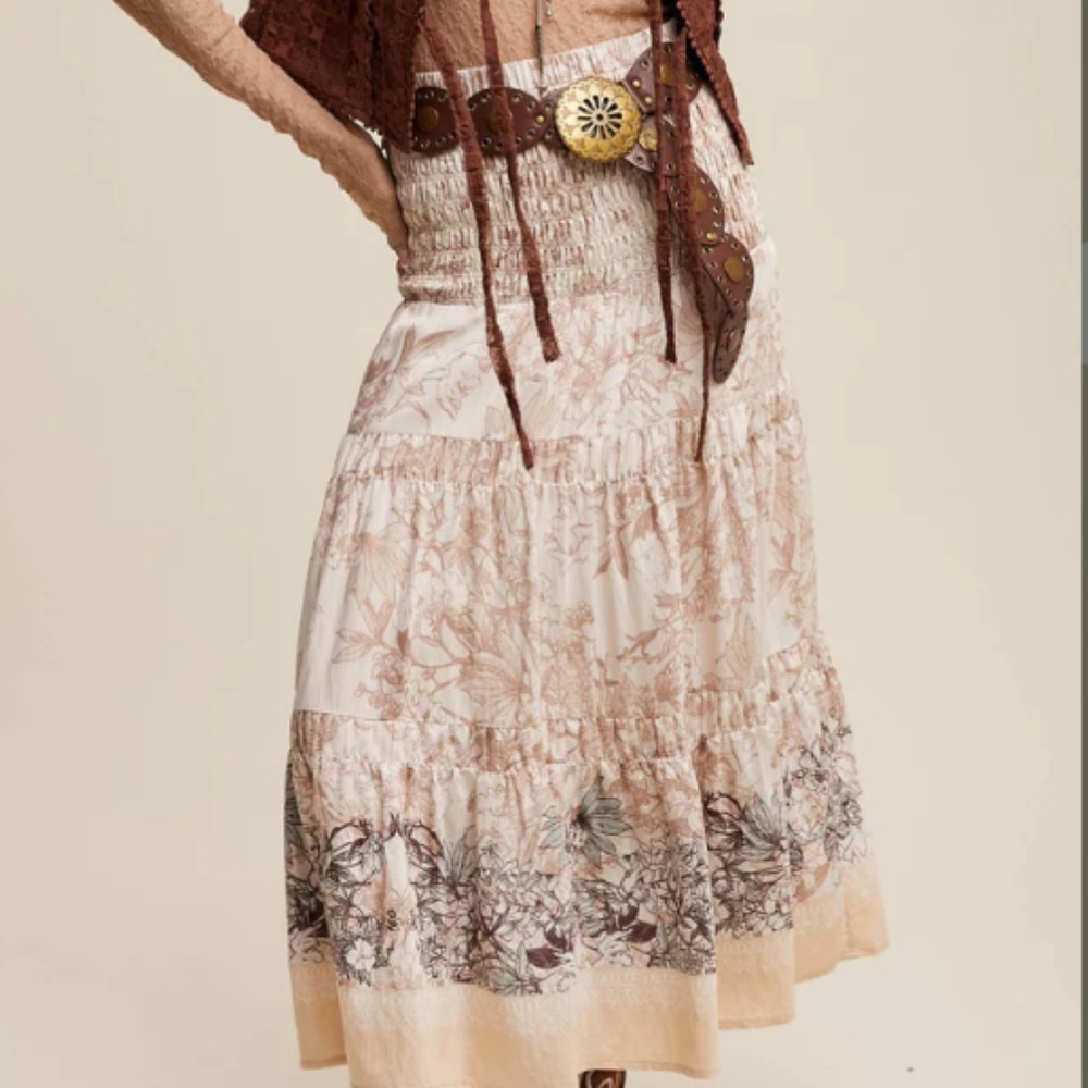 Convertible Bohemian Smocked Maxi Skirt & Tube Dress in Champagne